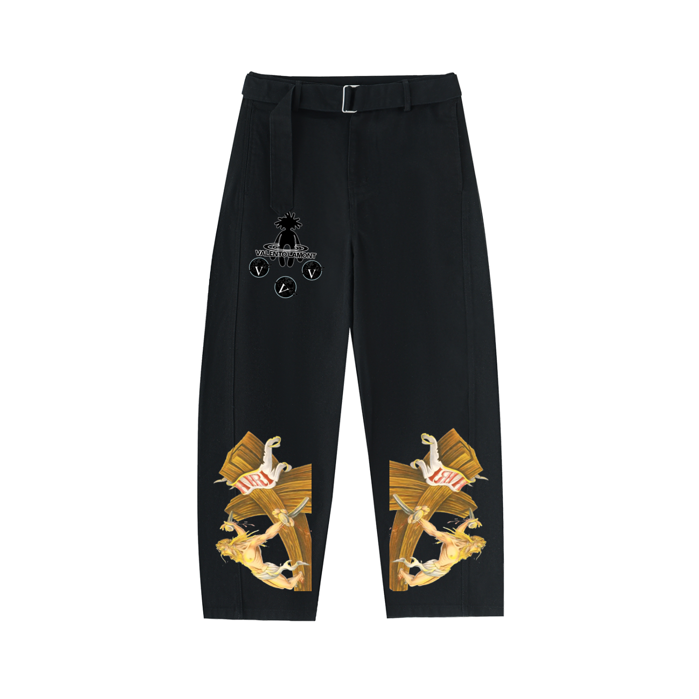 Twisted-Seam Belted Curved-Blade Pants