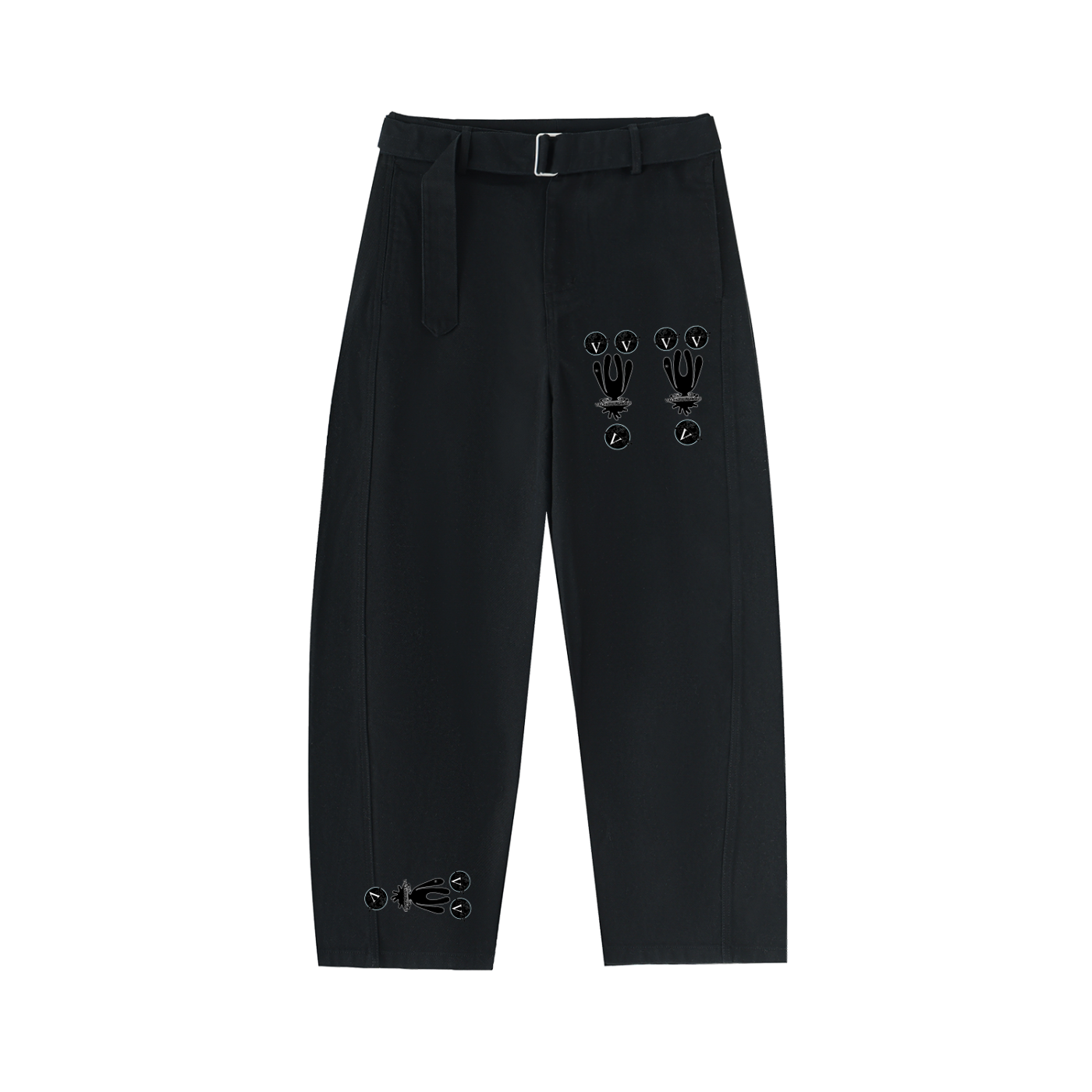 Twisted-Seam Belted Curved-Blade Pants