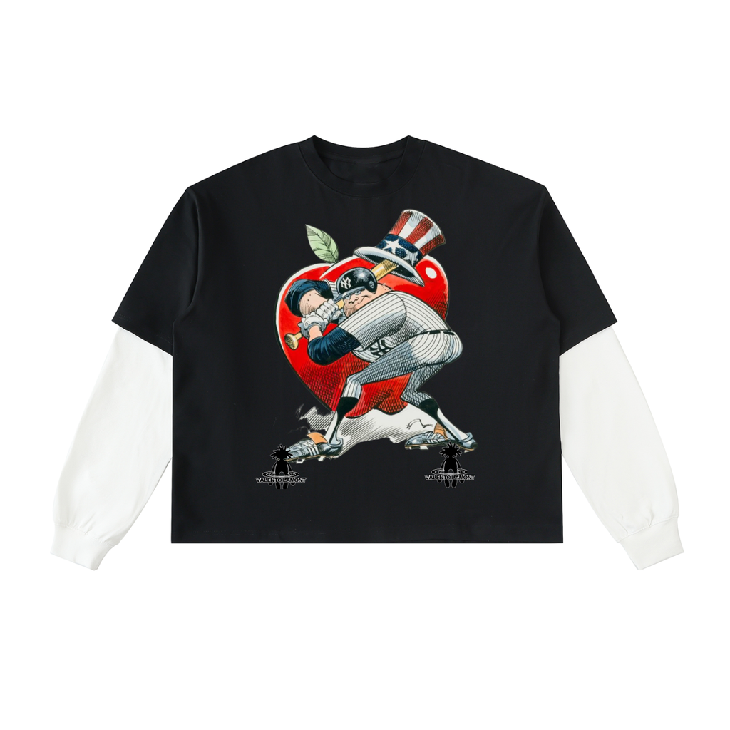 Layered Contrast Sleeve Cotton T-Shirt