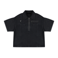Unisex Vintage Wash Boxy Quarter-Zip Denim Shirt