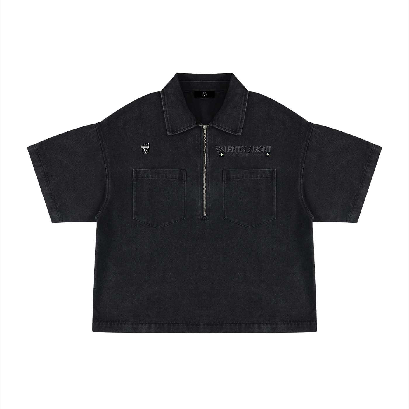 Unisex Vintage Wash Boxy Quarter-Zip Denim Shirt
