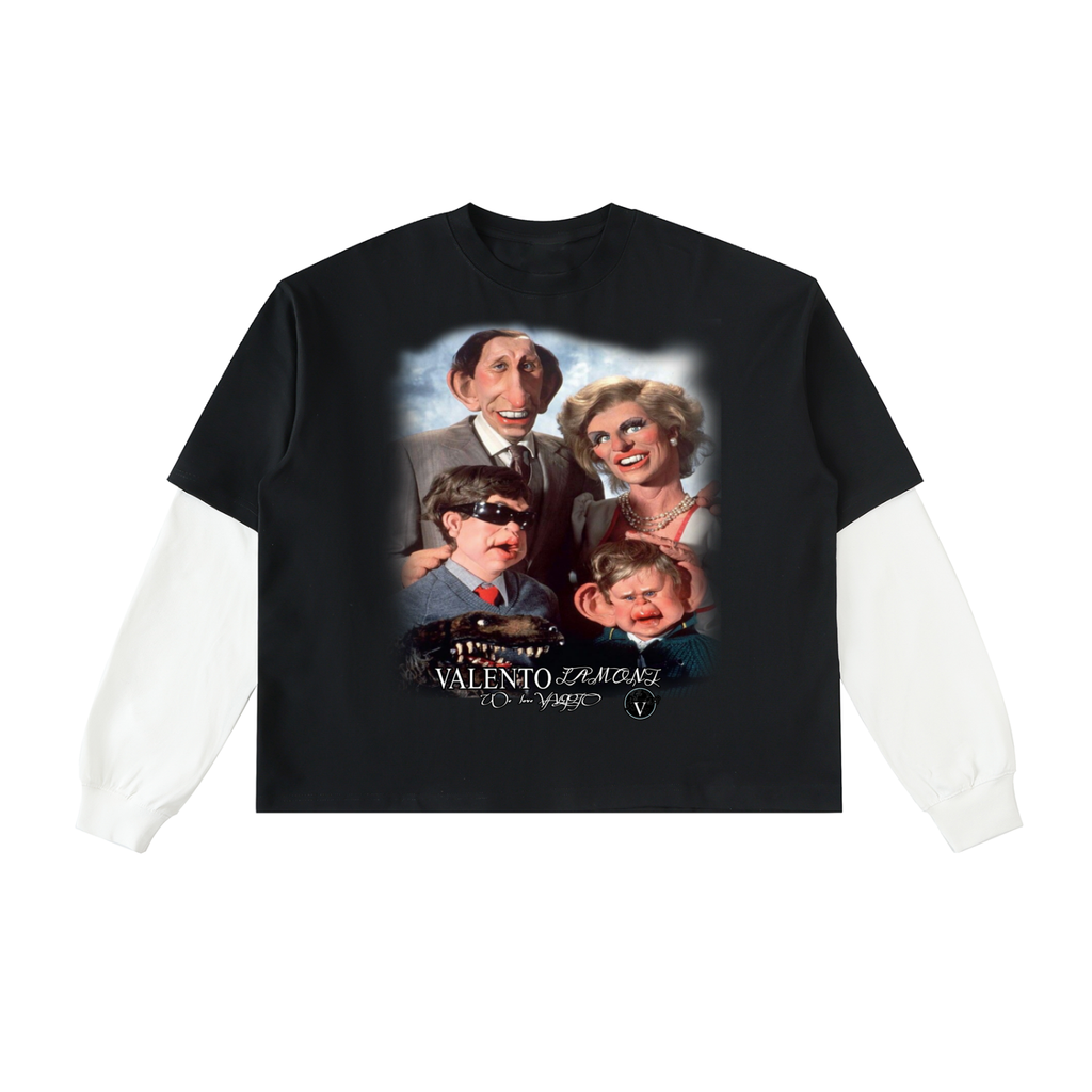 Layered Contrast Sleeve Cotton T-Shirt