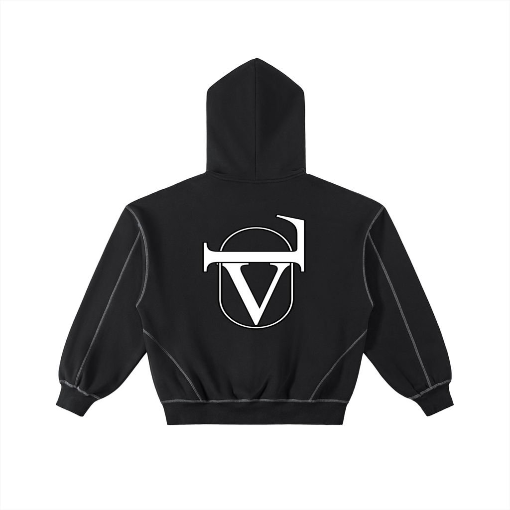 Contrast-Stitched Boxy Fleece Hoodie