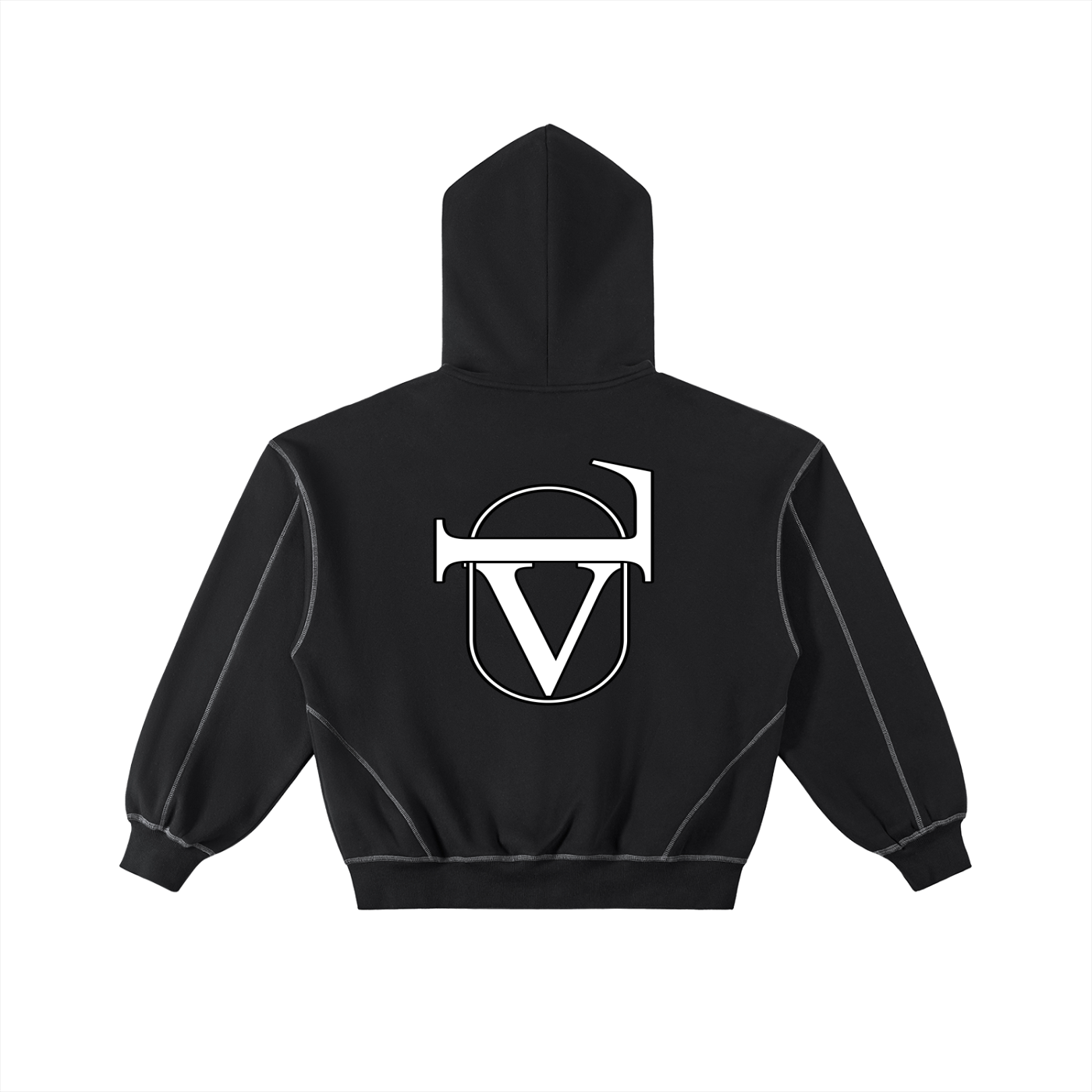 Contrast-Stitched Boxy Fleece Hoodie