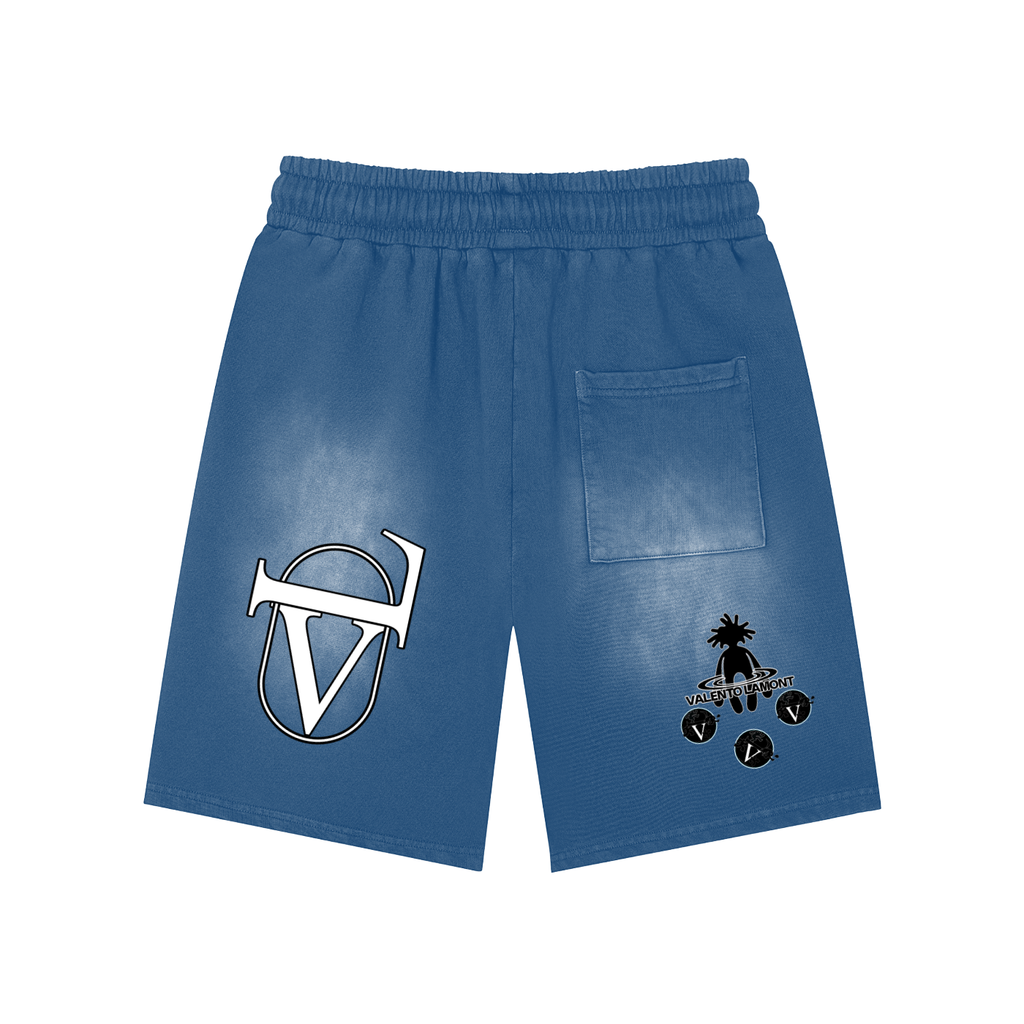 Rectangle Patch Monkey Washed Shorts  - 360 GSM