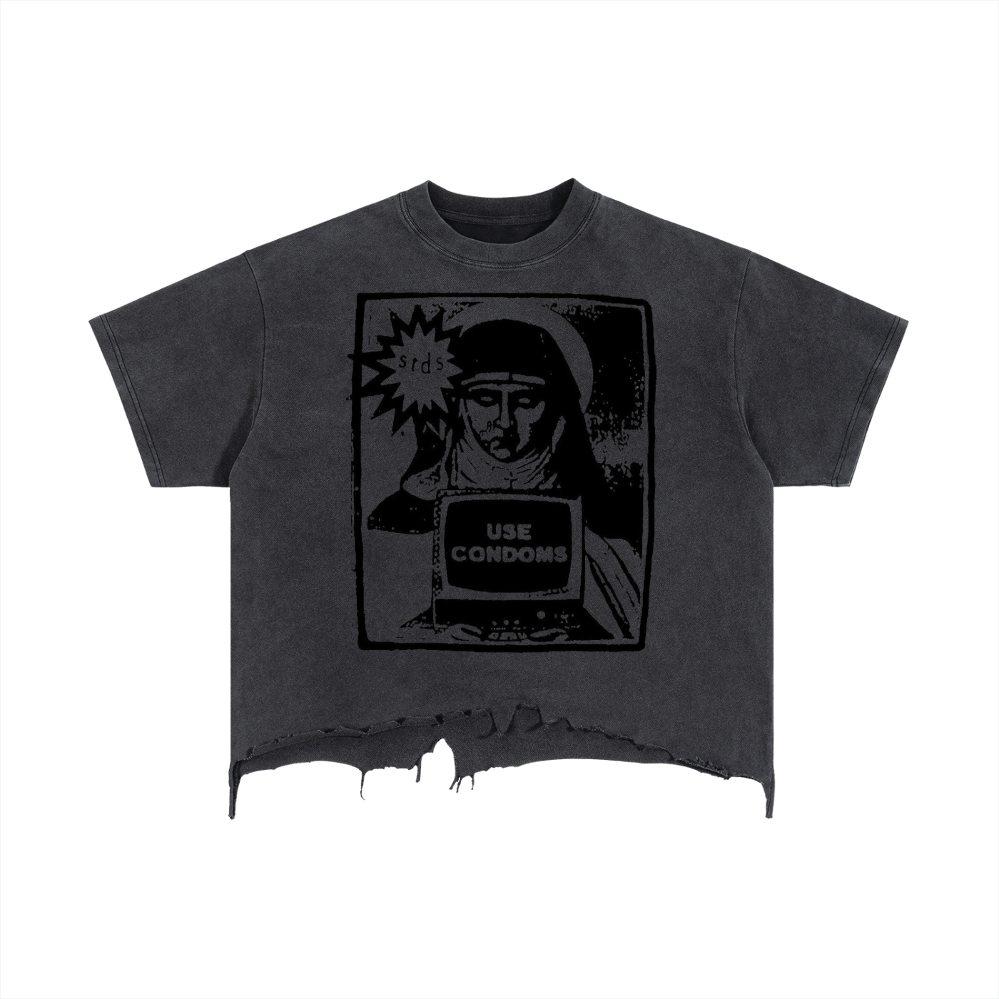 Vintage Wash Boxy Distressed Hem T-Shirt