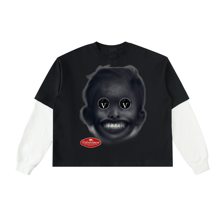Layered Contrast Sleeve Cotton T-Shirt