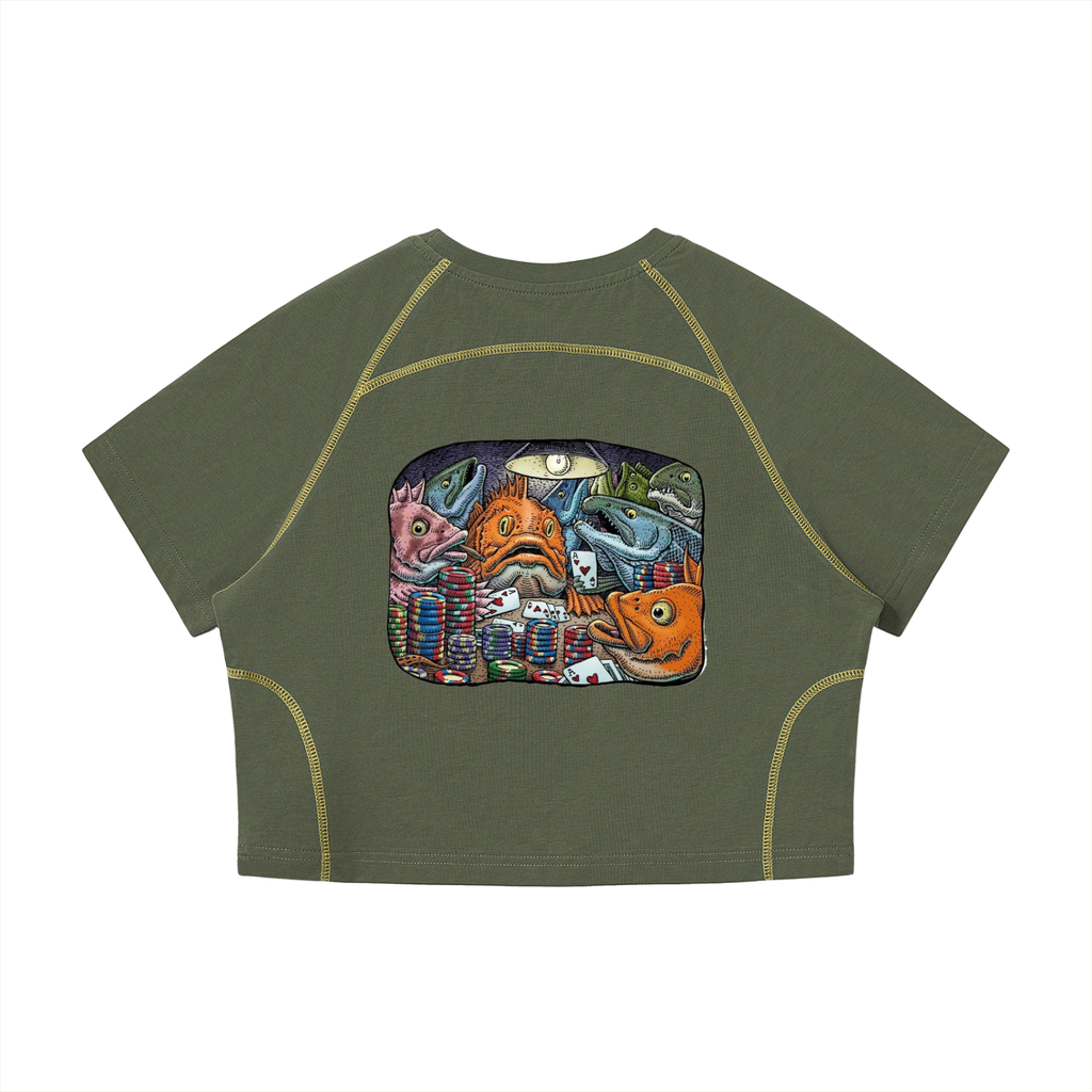 Women's Contrast Stitch Raglan Crop T-Shirt