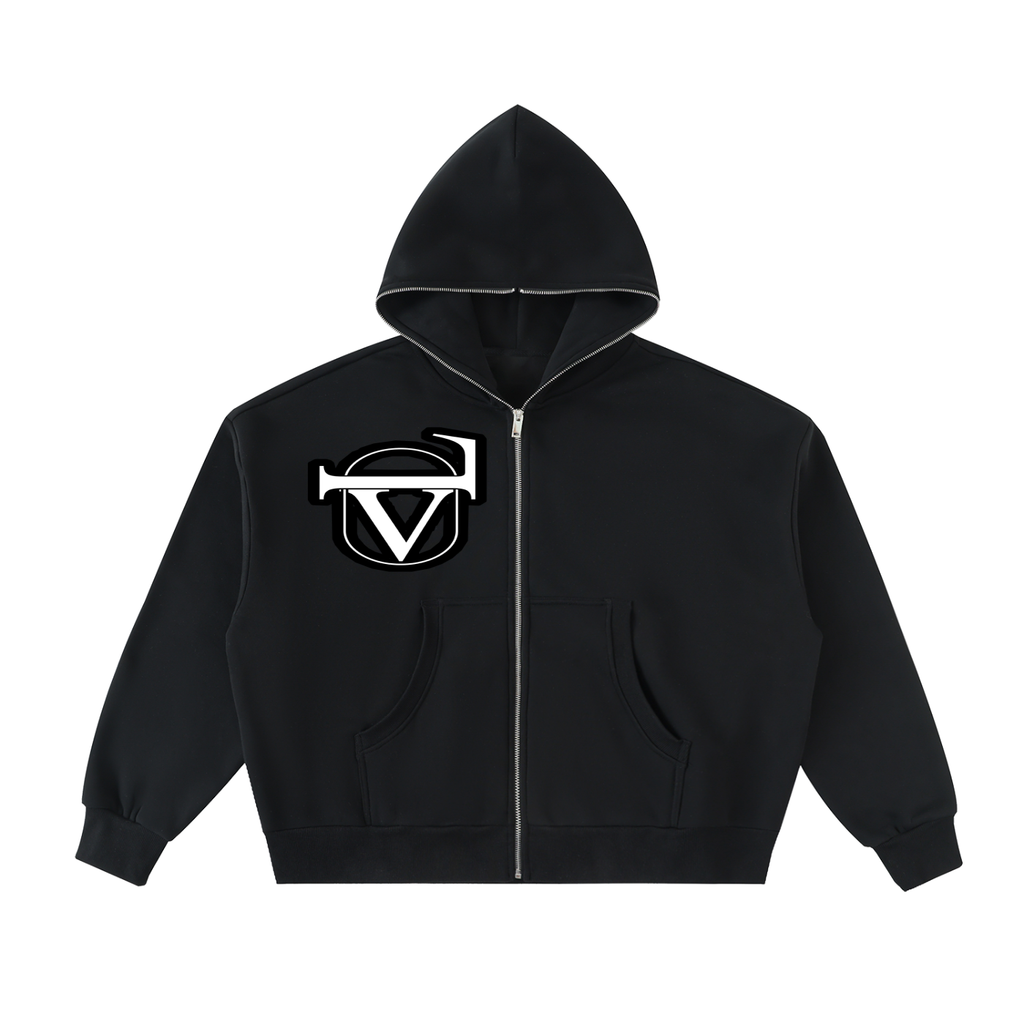 Fleeced Full-Zip Boxy Hoodie