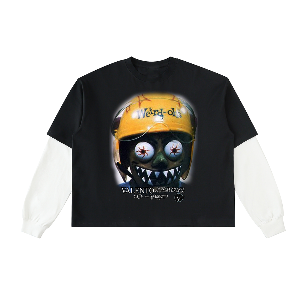 Layered Contrast Sleeve Cotton T-Shirt