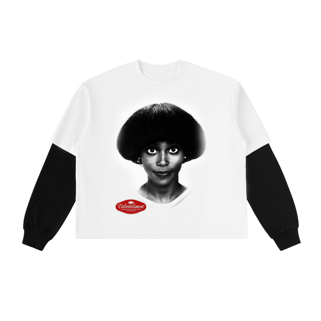 Layered Contrast Sleeve Cotton T-Shirt