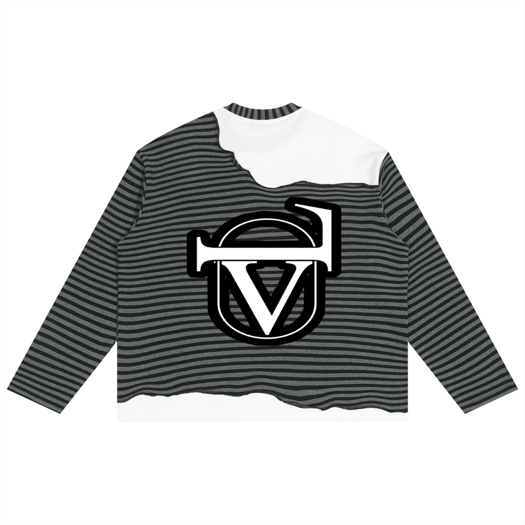 Unisex Striped Panel Boxy Long Sleeve T-Shirt