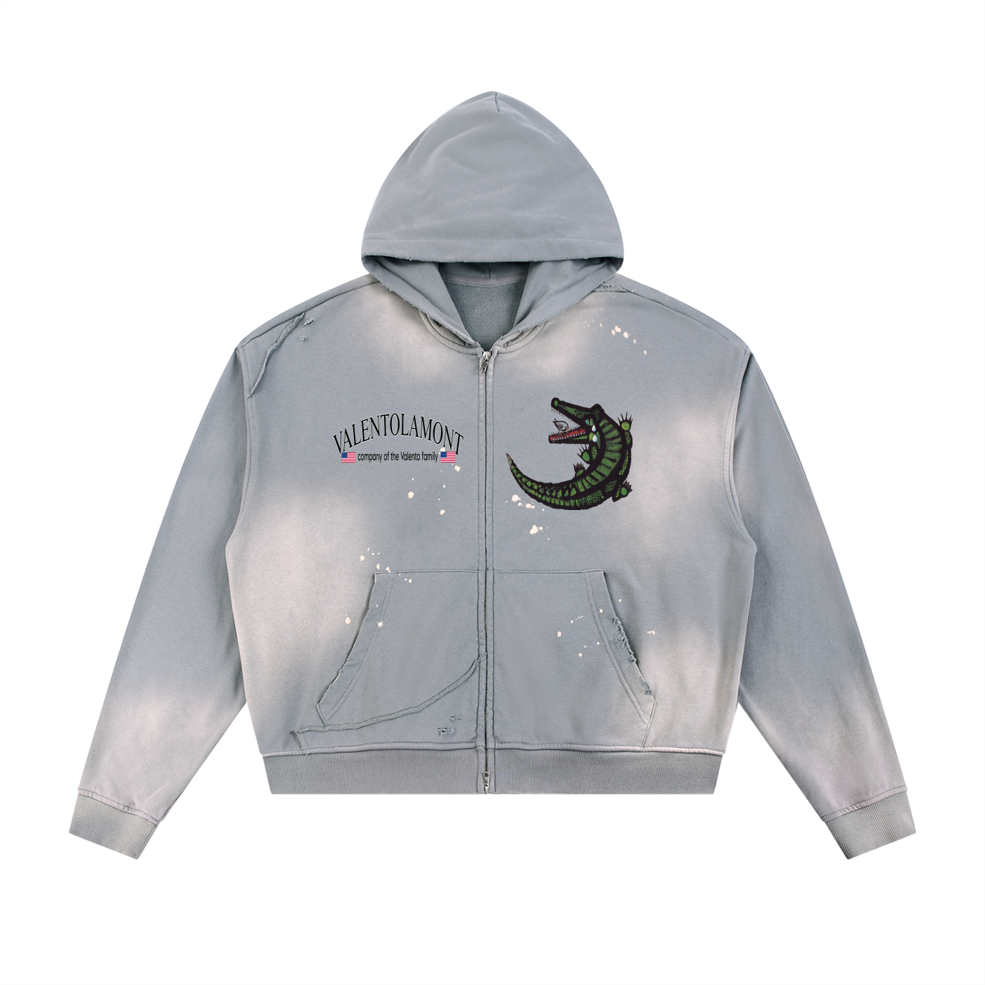 Sun Fade Frayed Raw Edge Fleece Zip Hoodie