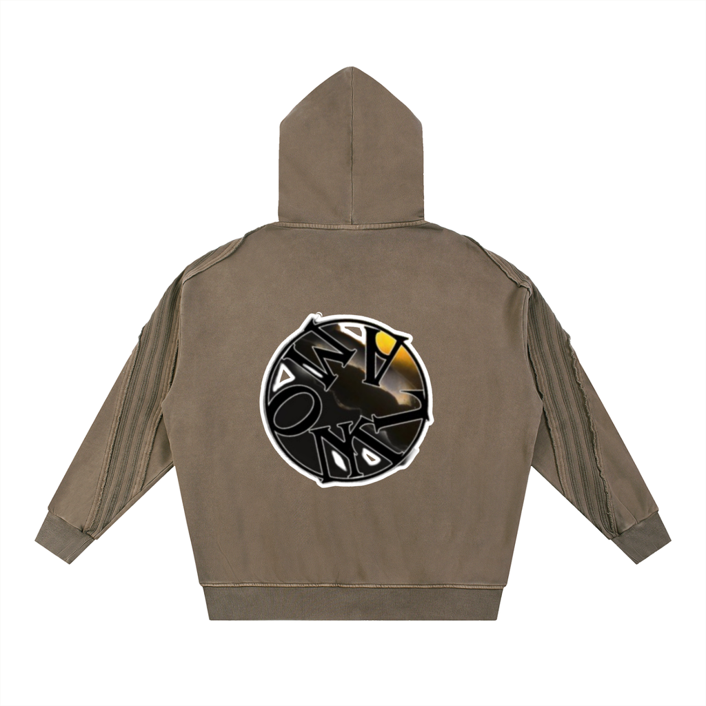 Snow Washed Tape Raw Edge Zip Hoodie