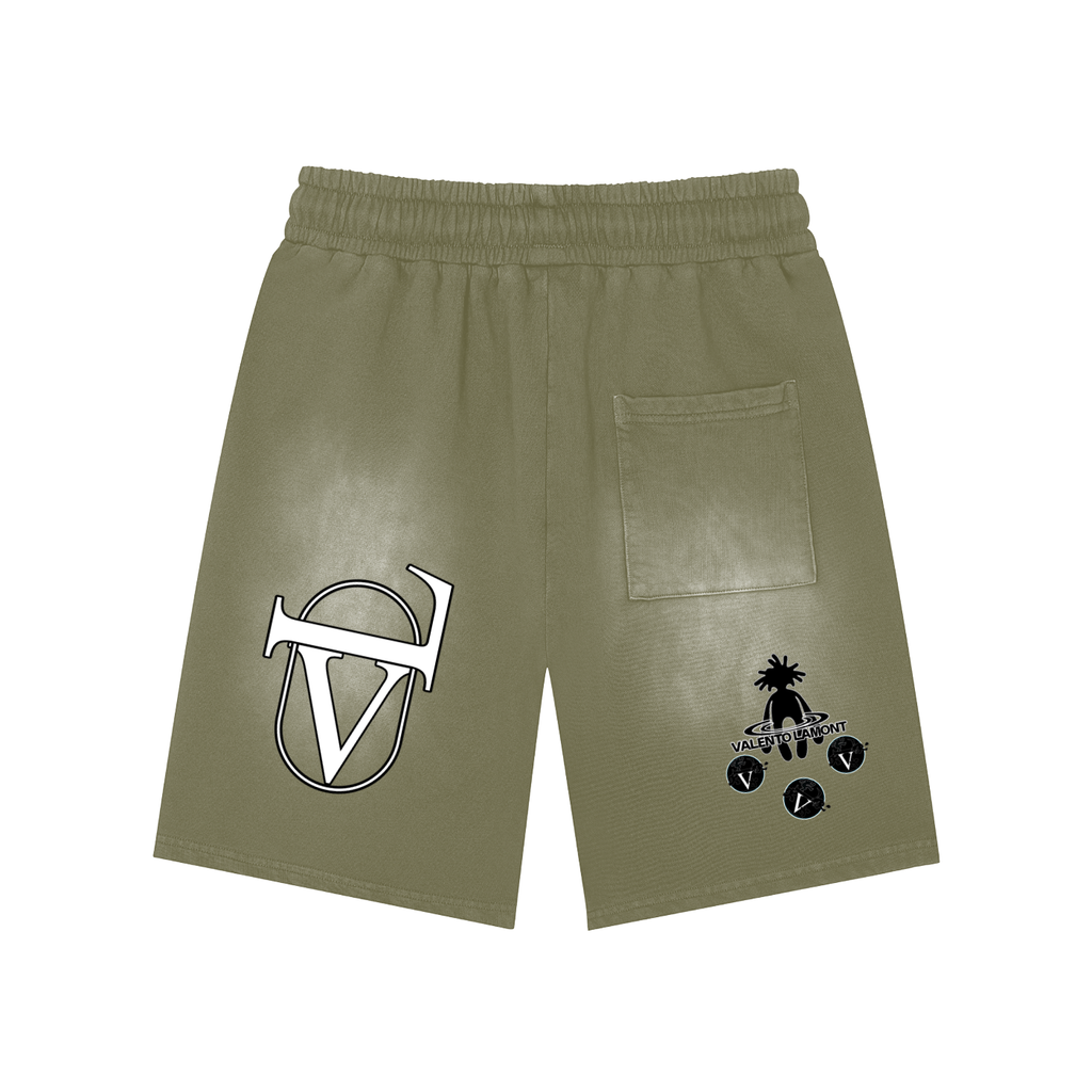 Rectangle Patch Monkey Washed Shorts  - 360 GSM