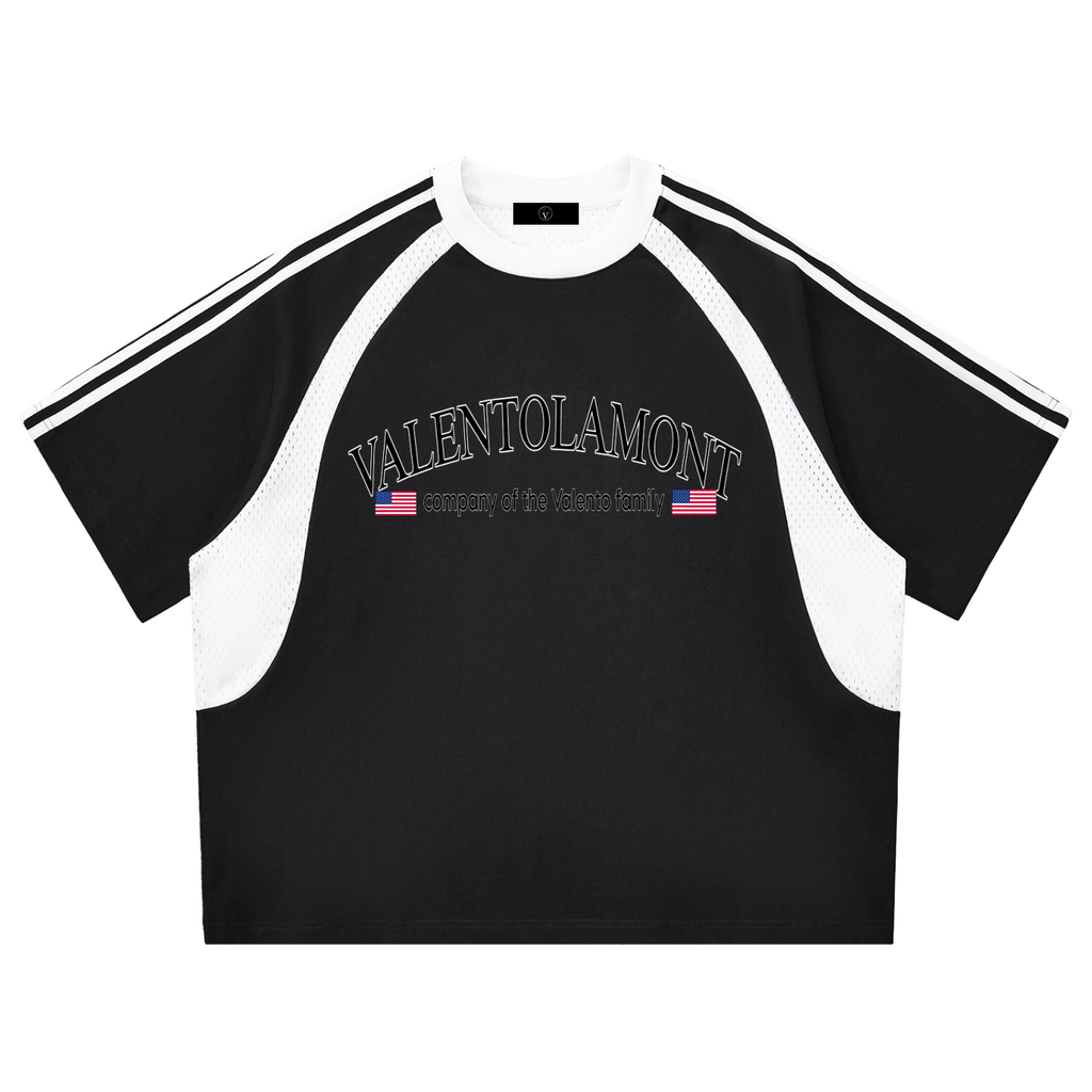 Contrast Stripes Panel Mesh T-shirt