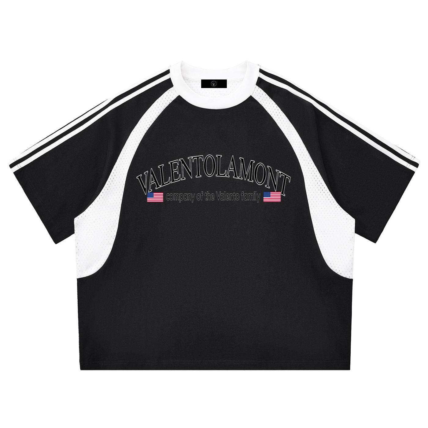 Contrast Stripes Panel Mesh T-shirt