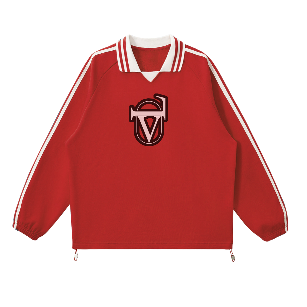Contrast Striped Lapel Collar Sweatshirt