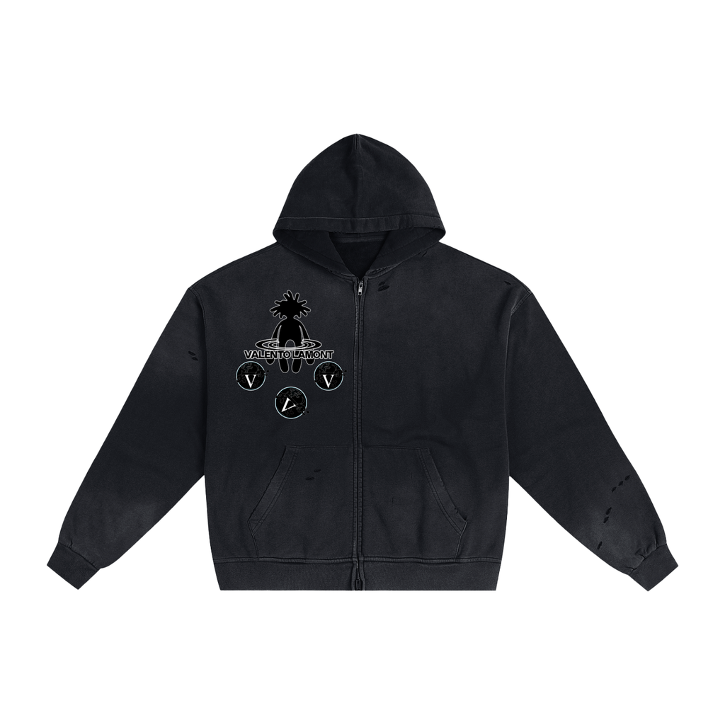 Hand-Frayed Sunfade Zip Hoodie