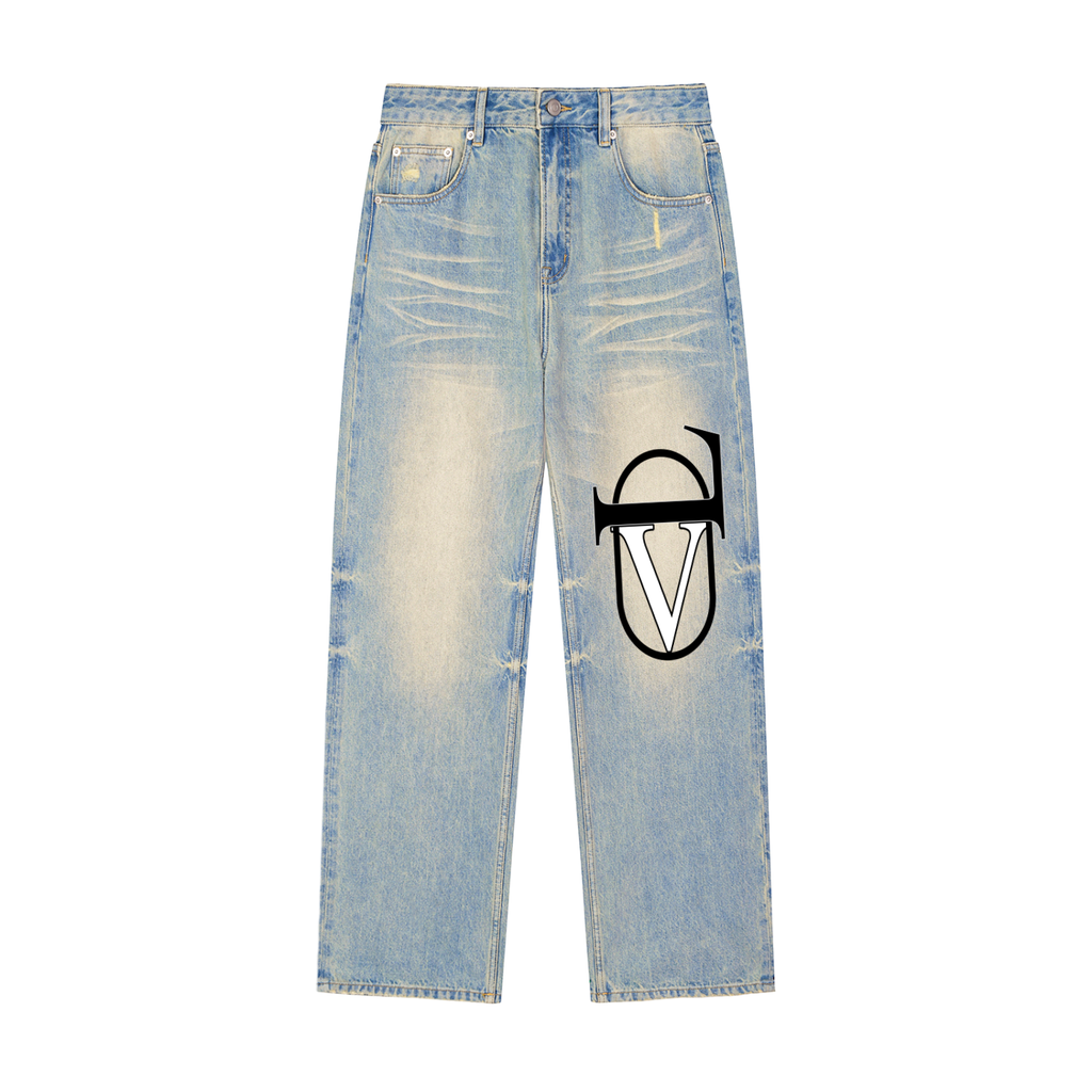 Sun Fade Raw Hem Denim Jeans
