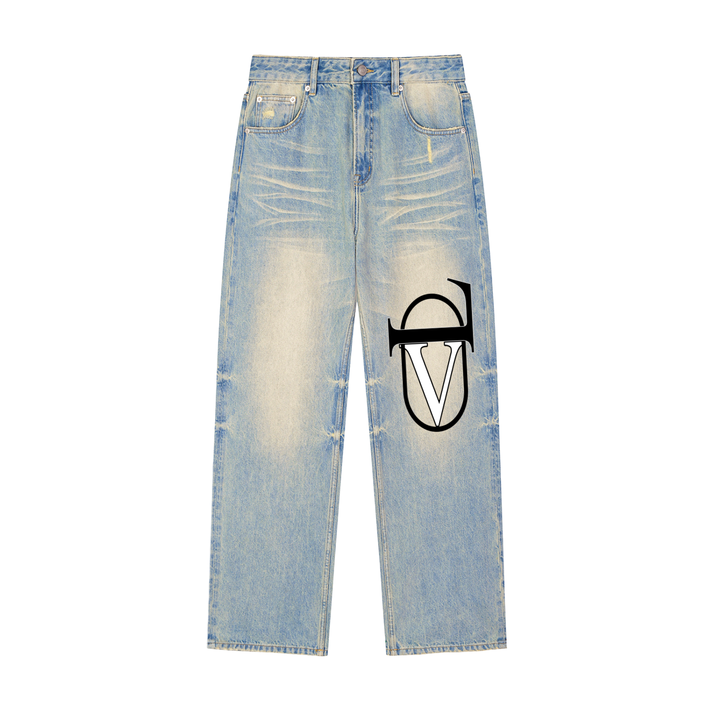 Sun Fade Raw Hem Denim Jeans