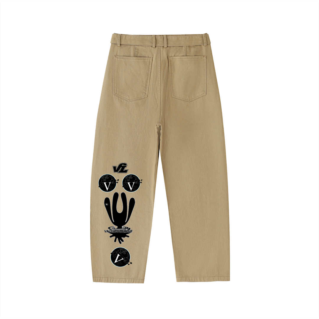 Twisted-Seam Belted Curved-Blade Pants