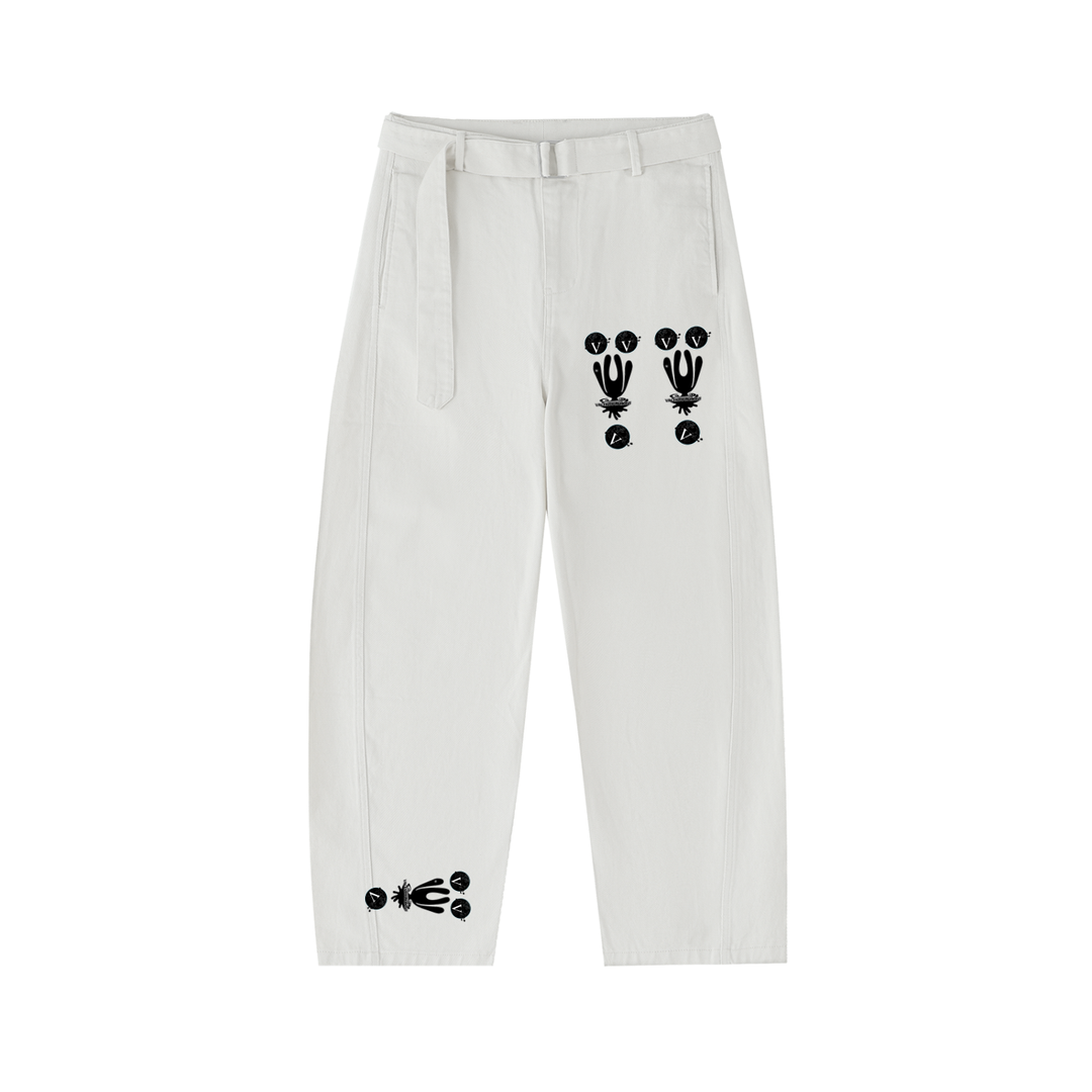 Twisted-Seam Belted Curved-Blade Pants