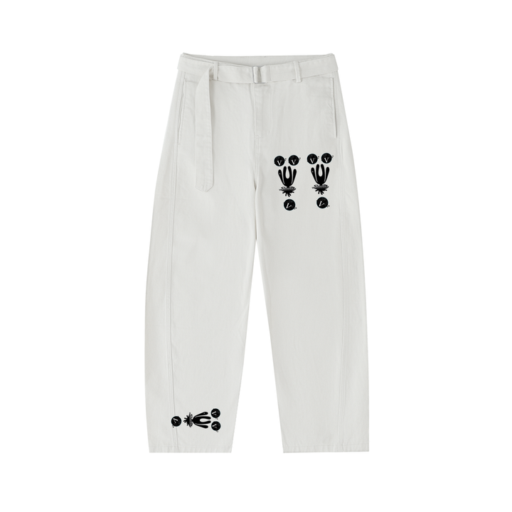 Twisted-Seam Belted Curved-Blade Pants