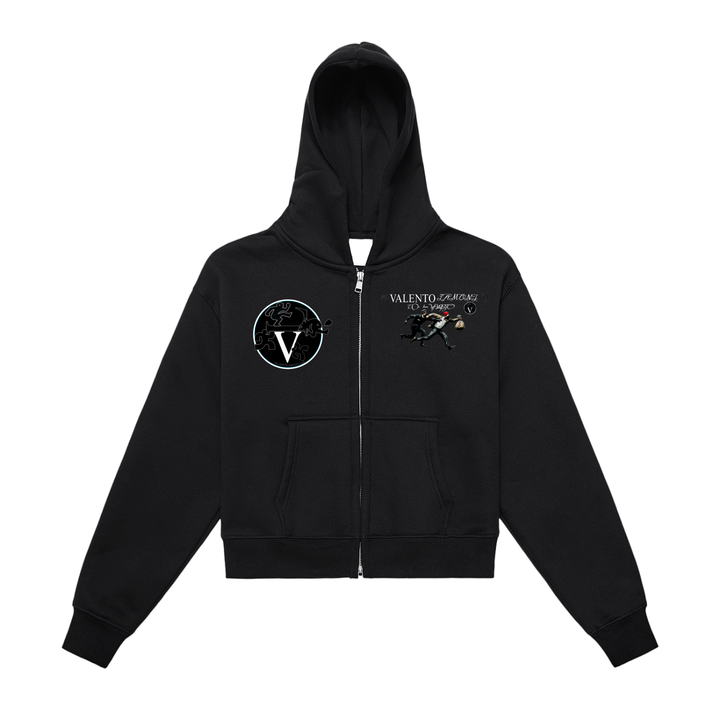 Fleeced Zip-Up Cropped Hoodie