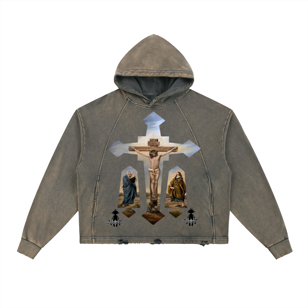 Vintage Washed Frayed-Hem Hoodie