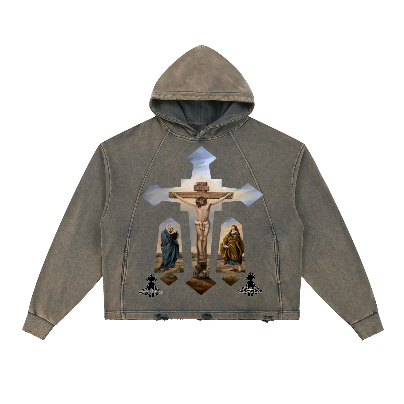 Vintage Washed Frayed-Hem Hoodie
