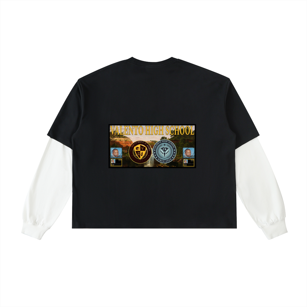 Layered Contrast Sleeve Cotton T-Shirt