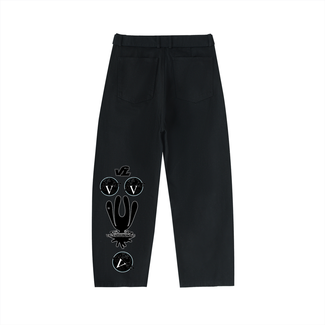 Twisted-Seam Belted Curved-Blade Pants