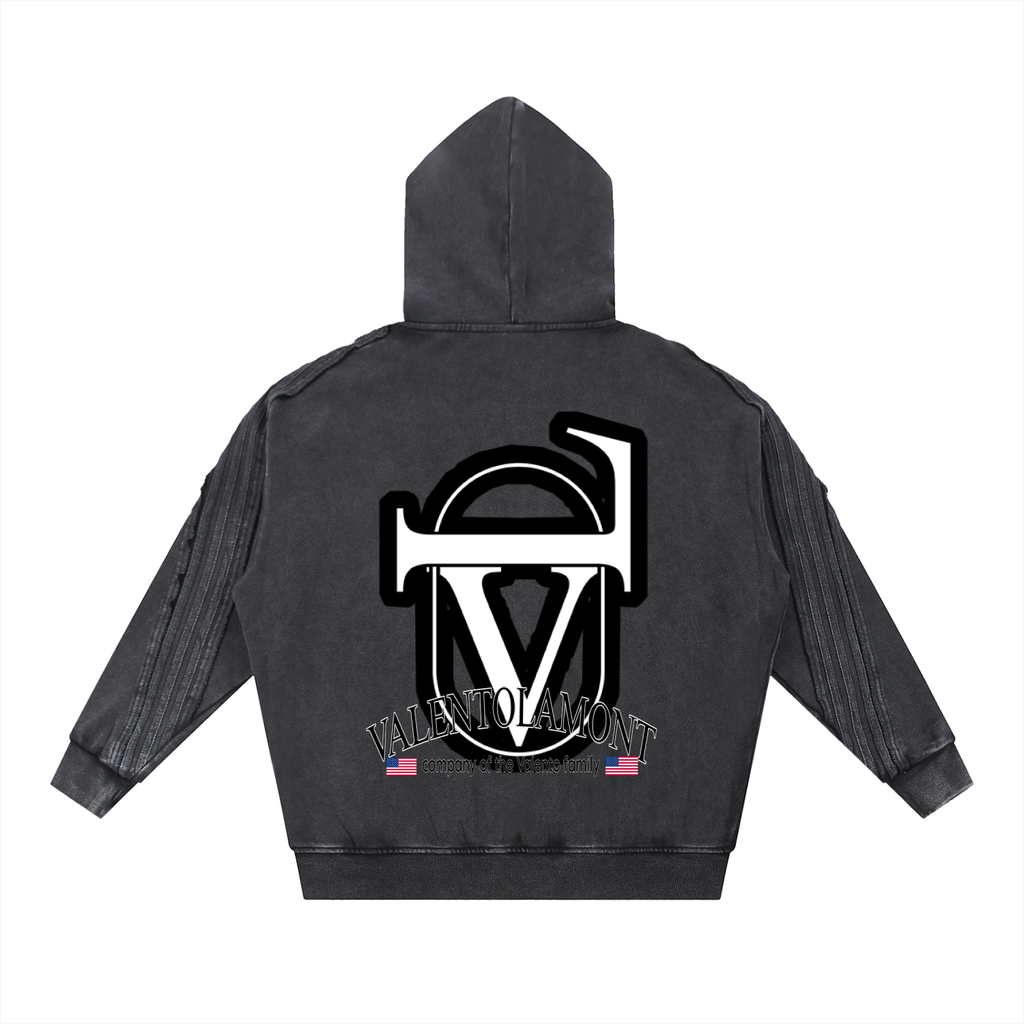Snow Washed Tape Raw Edge Zip Hoodie