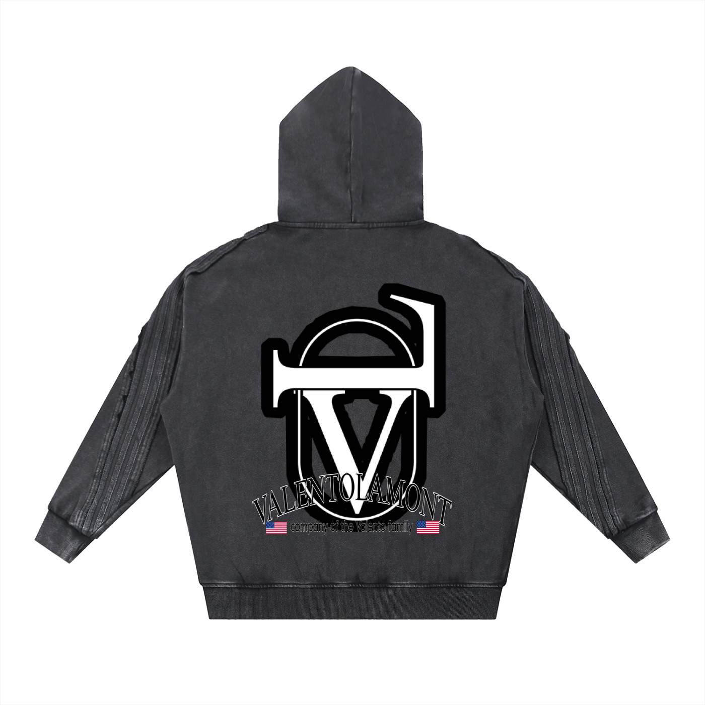 Snow Washed Tape Raw Edge Zip Hoodie