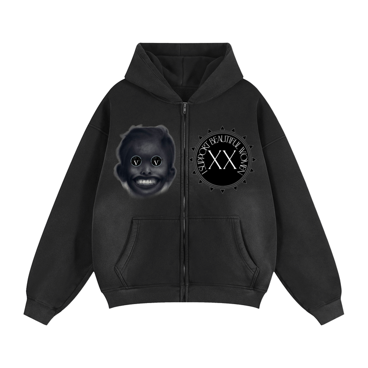 Sunfade Two-way Zipper Boxy Fleece Hoodie