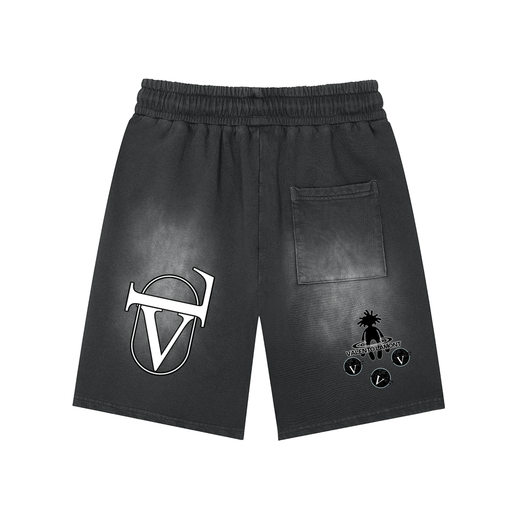 Rectangle Patch Monkey Washed Shorts  - 360 GSM