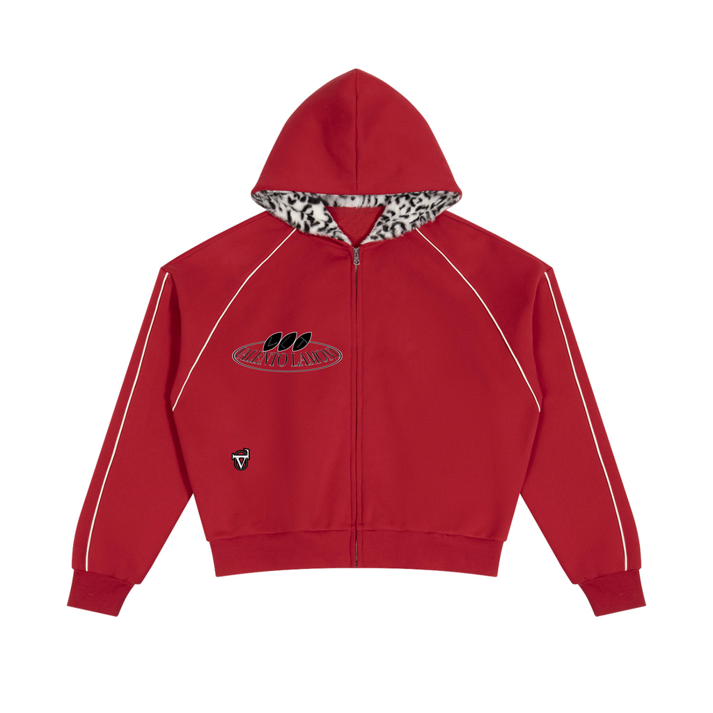 V Boxy Fleece Piping Full Zip Hoodie