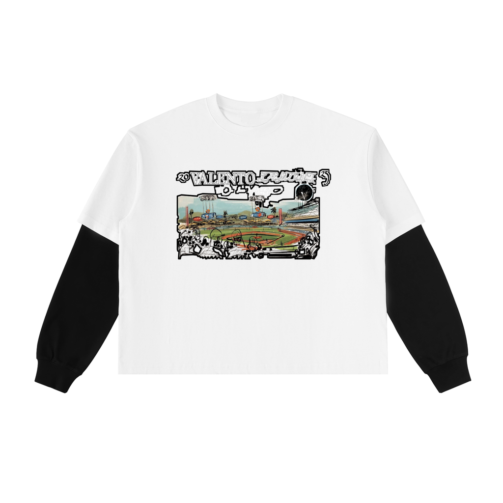 Layered Contrast Sleeve Cotton T-Shirt