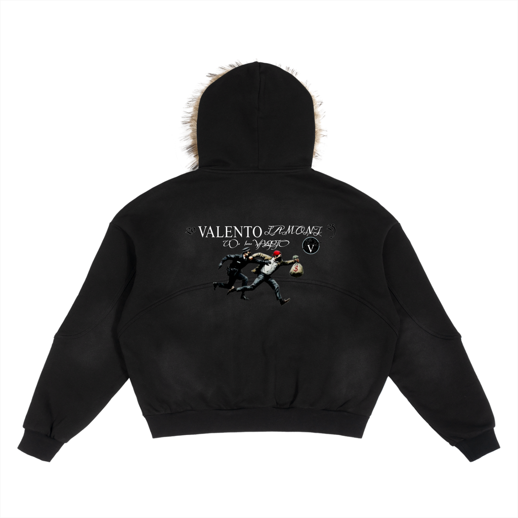 Sun Fade Boxy Detachable Fur Hoodie