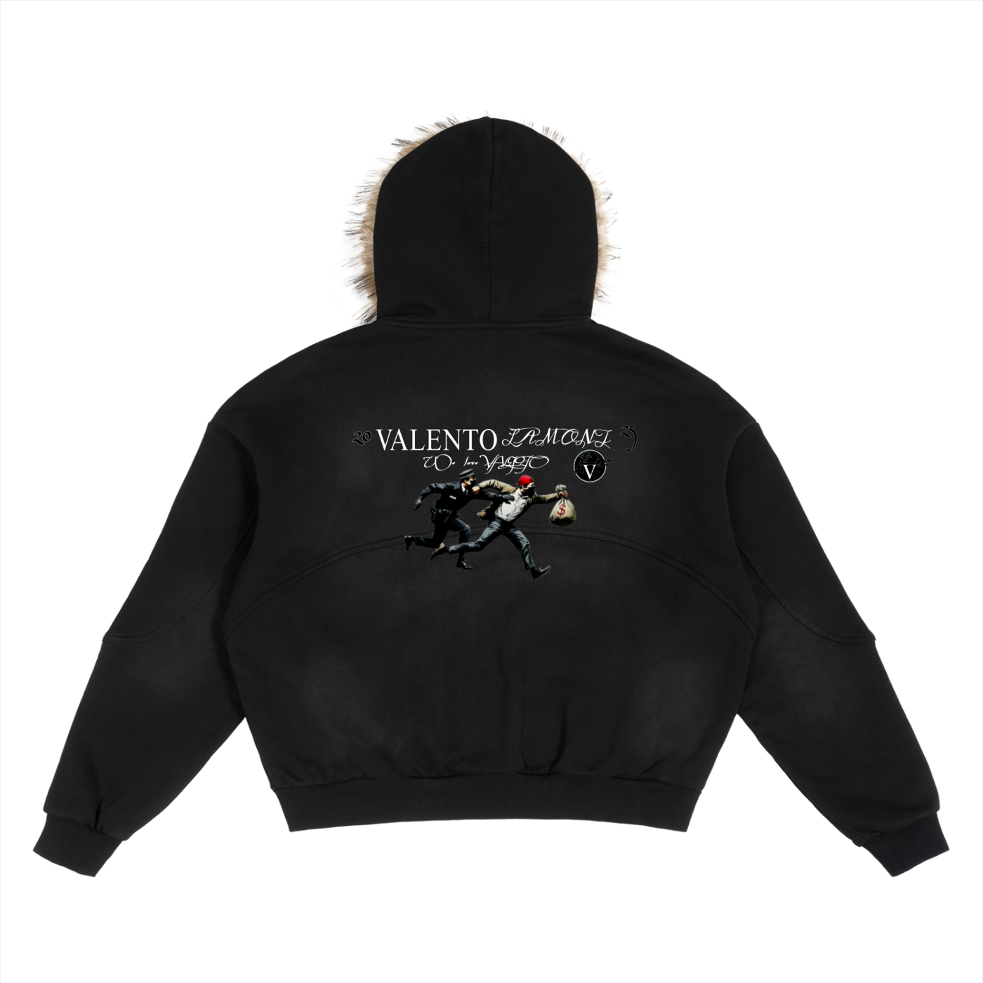 Sun Fade Boxy Detachable Fur Hoodie