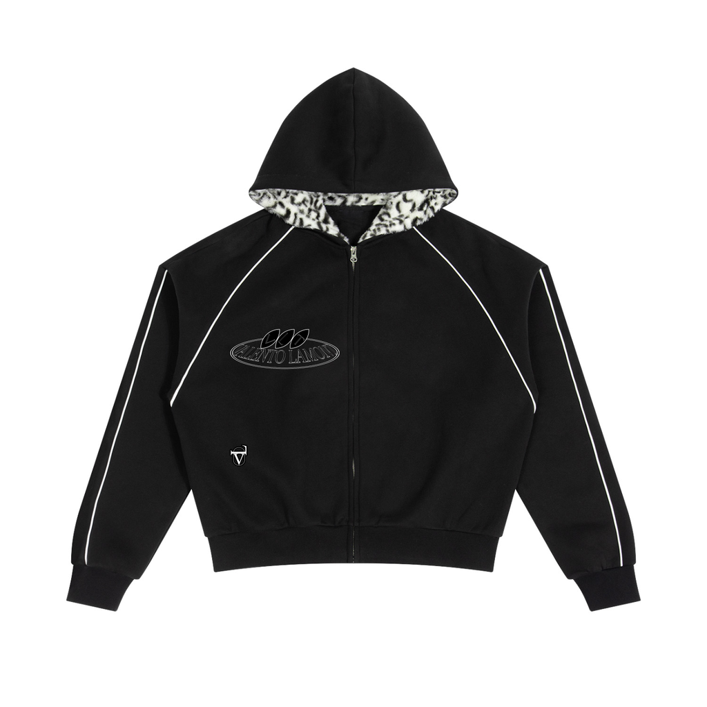 V Boxy Fleece Piping Full Zip Hoodie