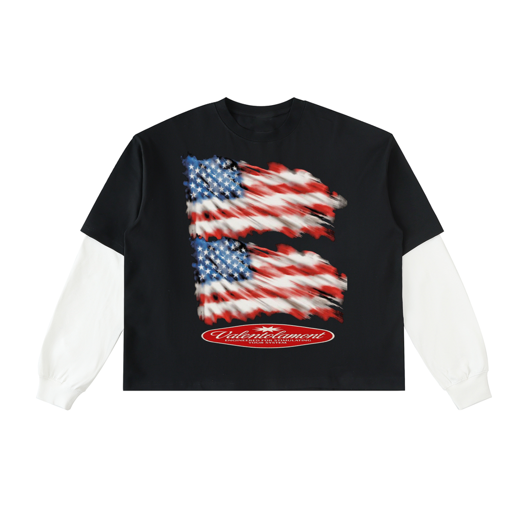 Layered Contrast Sleeve Cotton T-Shirt