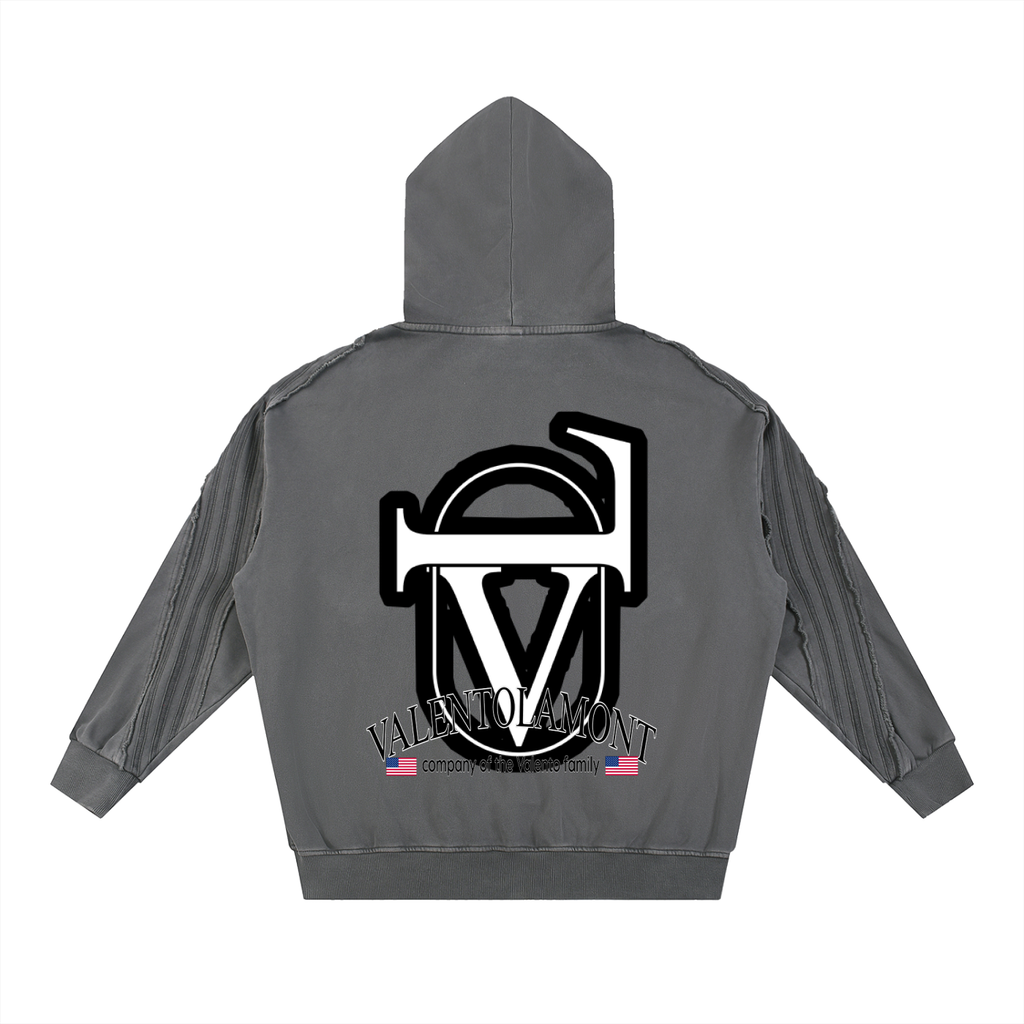 Snow Washed Tape Raw Edge Zip Hoodie