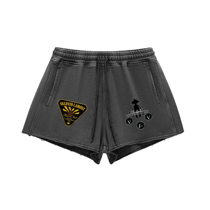 Snow Washed Raw Edge Drawstring Shorts