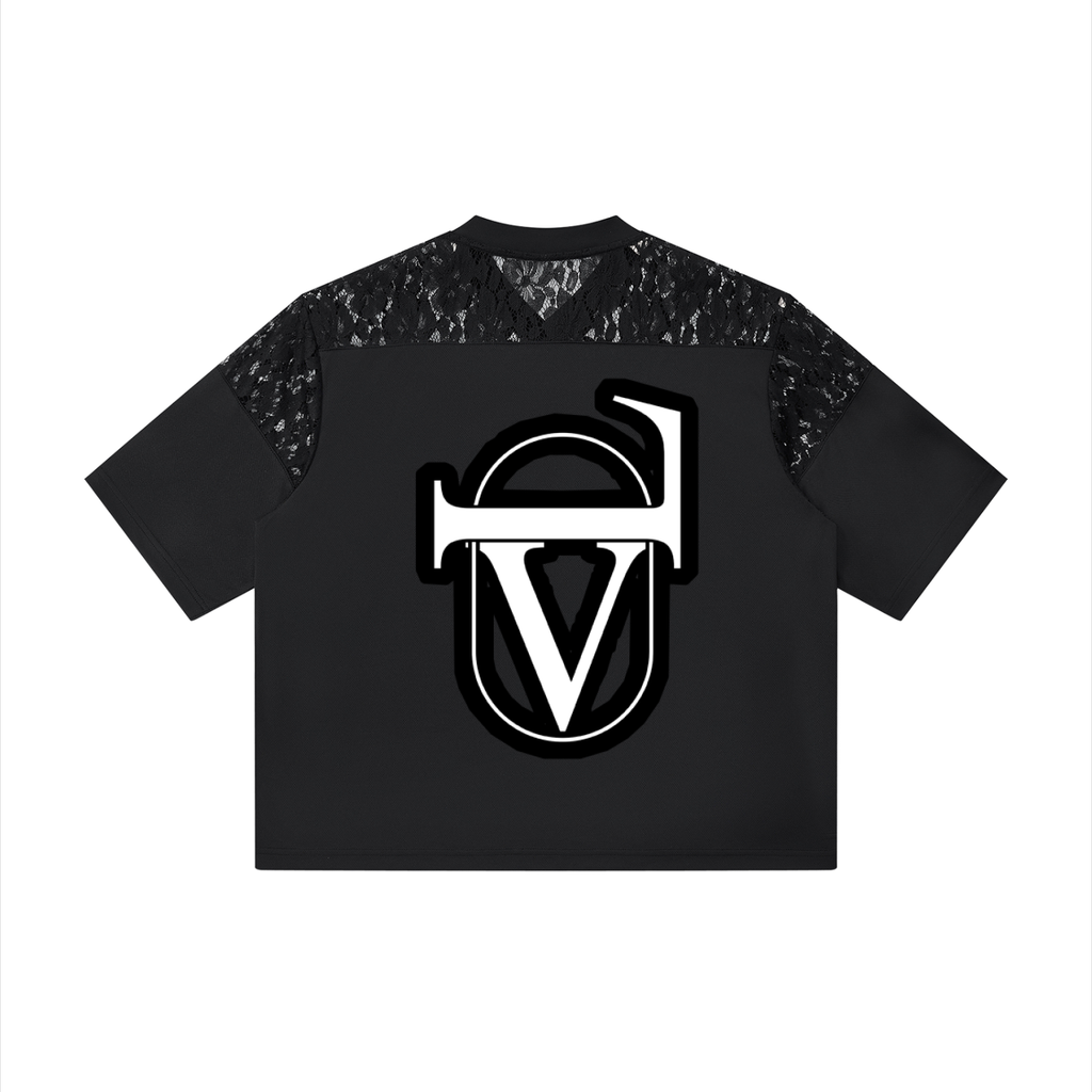 Unisex Lace Paneling V-Neck T-Shirt