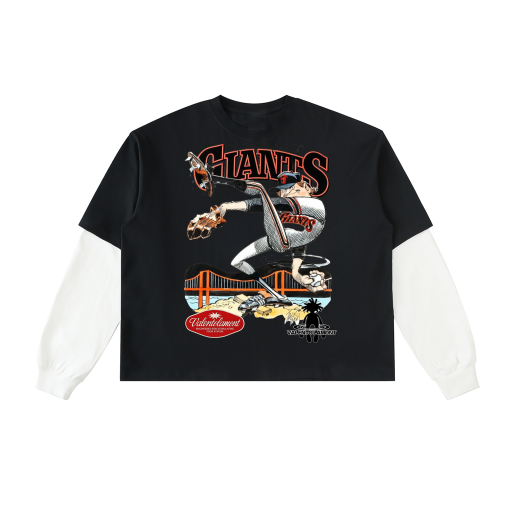 Layered Contrast Sleeve Cotton T-Shirt