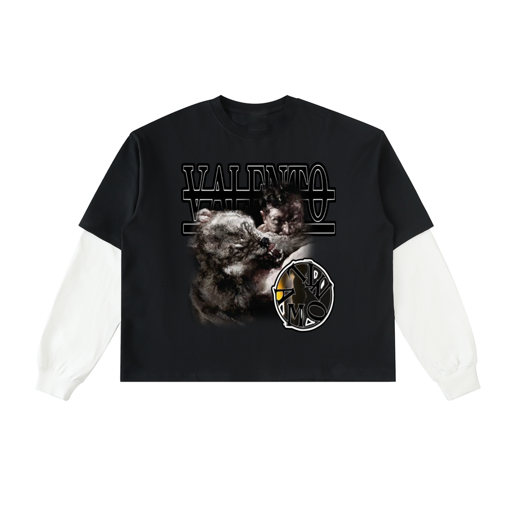 Layered Contrast Sleeve Cotton T-Shirt