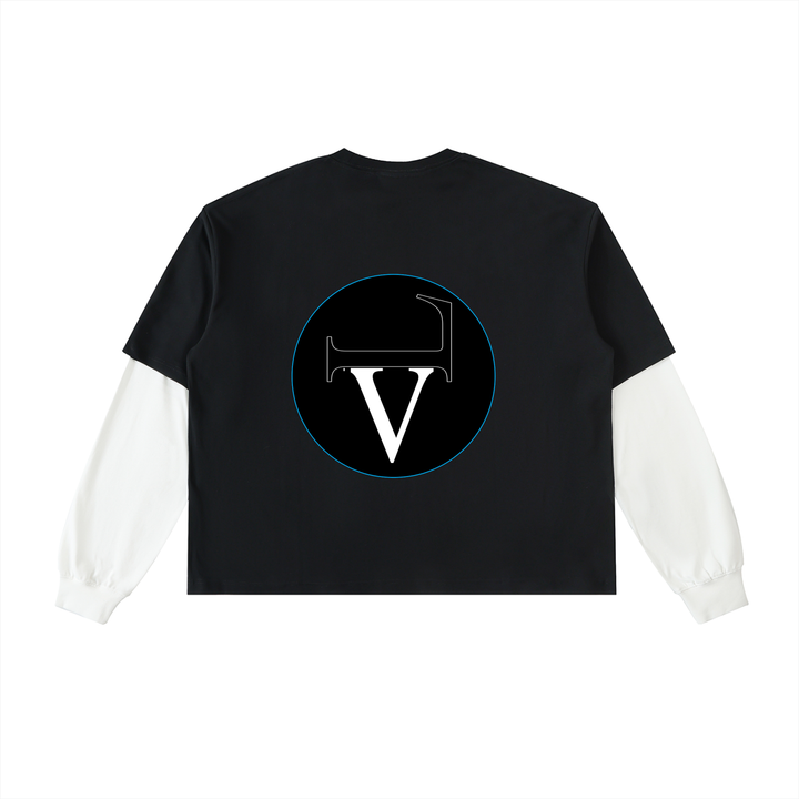 Layered Contrast Sleeve Cotton T-Shirt