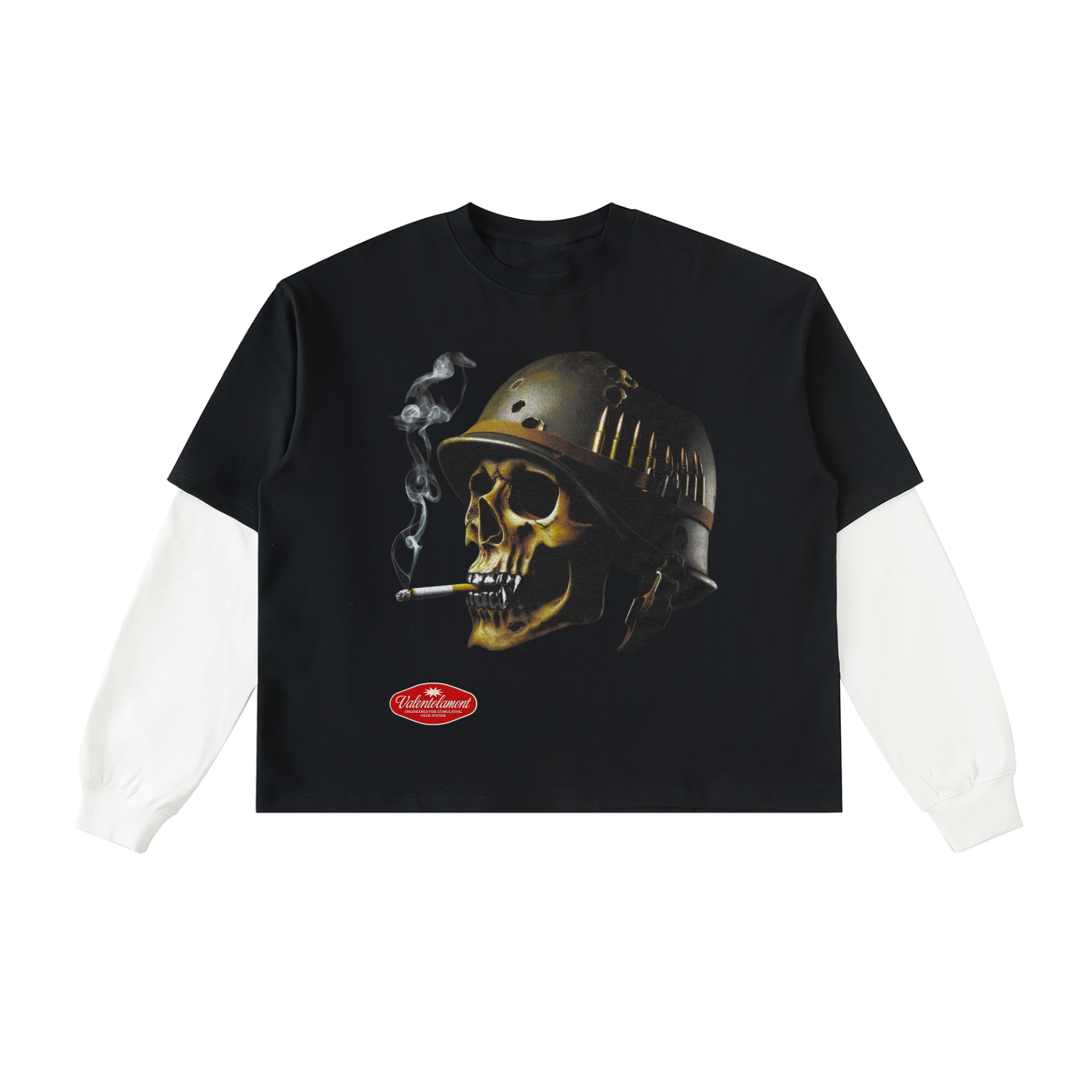 Layered Contrast Sleeve Cotton T-Shirt